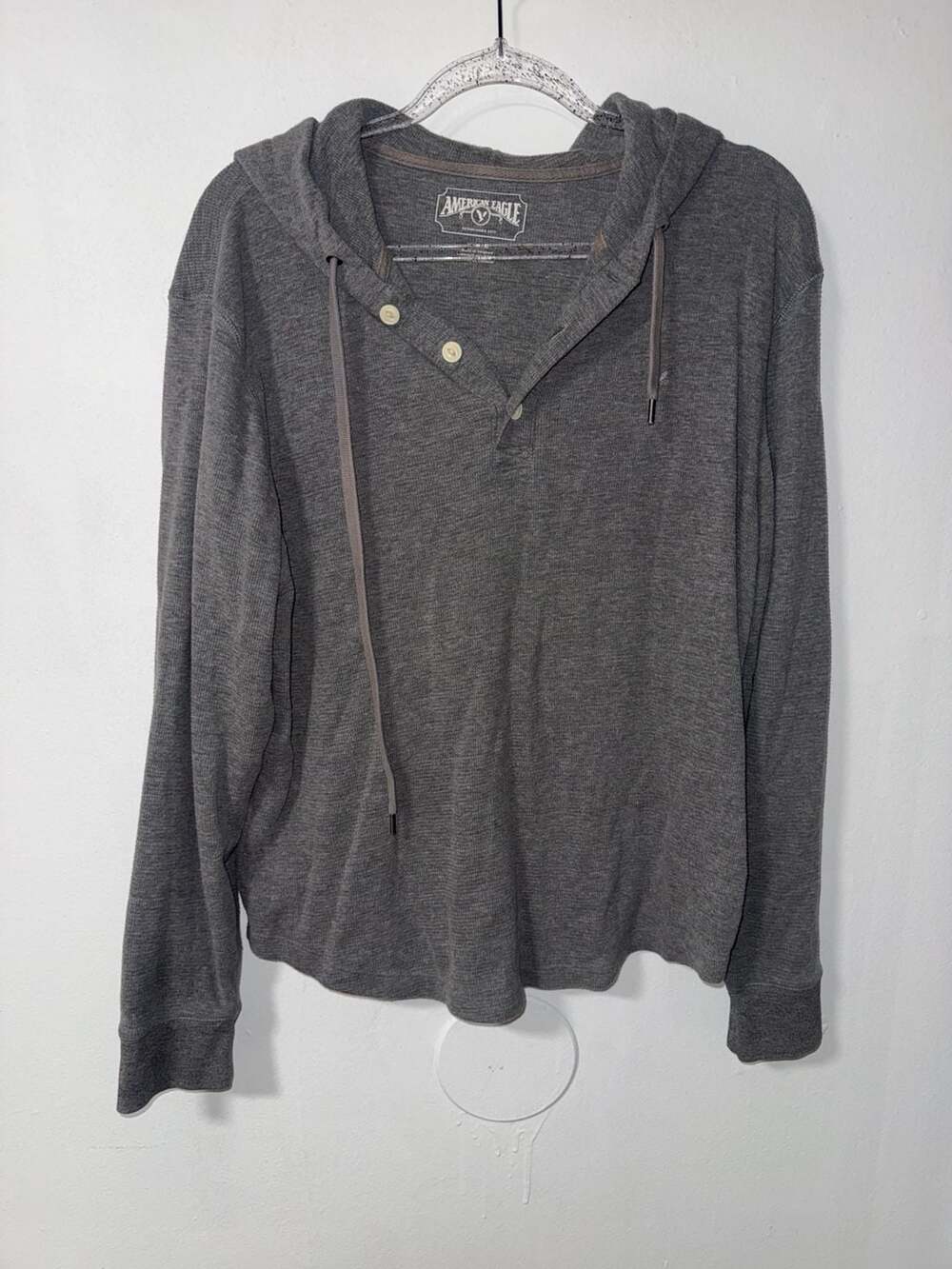 American Eagle Waffle Knit Henley Hoodie Gray Size Medium